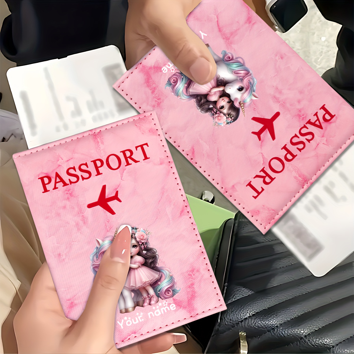 Travel Accessories On Plane - Unicorn Girl Pattern PU Passport Holder