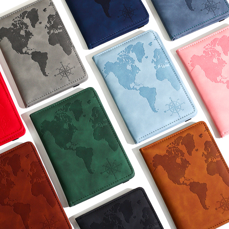 Travel Accessories On Plane - New Map Printed Passport Holder Leather
