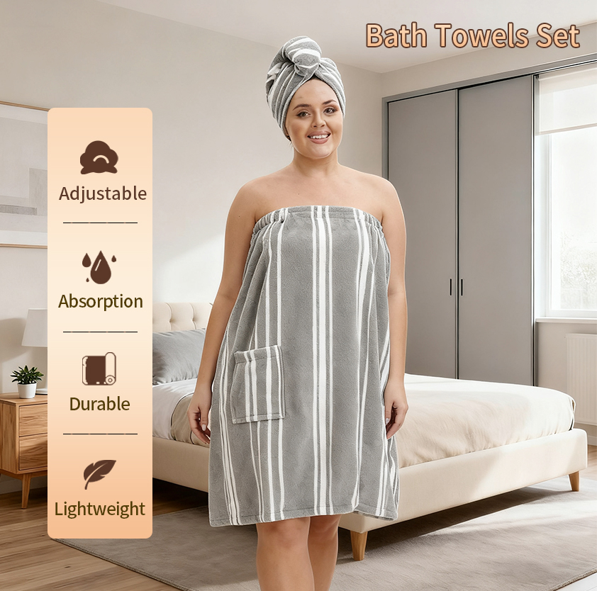Travel Towel Quick Dry - Luxury Striped Wearable Bath Towel Dress
