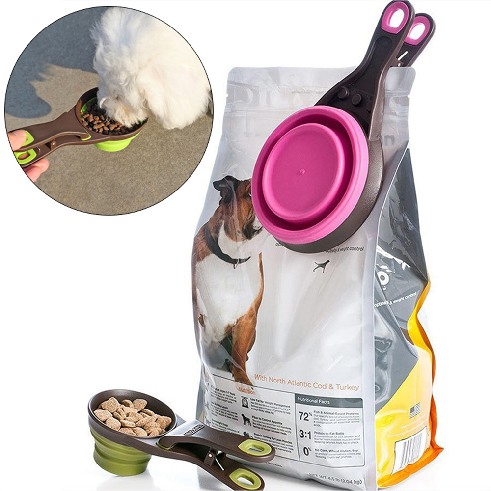 Travel Accessories For Dogs - Portable Foldable Silicone Pet Food Scoop